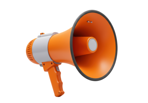 Isolated orange megaphone announcement broadcasting communication equipment loud speaker