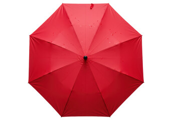 Isolated red umbrella top-down view offers protection from rain and provides a classic shade device © Luke