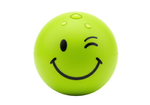 Isolated green winking smiley face with black details, expression of happiness and positivity - Powered by Adobe