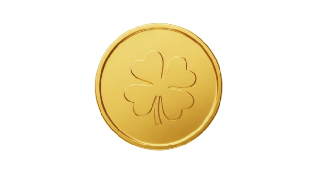 Isolated St. Patrick's Day Lucky Gold Coin with Shamrock, Chance, Celebration Symbol - Powered by Adobe