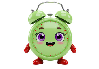 Isolated cute cartoon clock with big eyes and a cheerful expression, time management concept