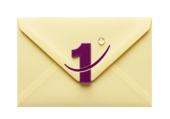 Isolated yellow envelope with purple one digit, water droplet for delivery service