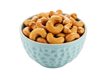 Isolated bowl of salted cashews, a savory and protein-rich healthy snack or appetizer nut
