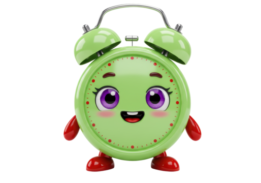 Isolated cute cartoon clock with big eyes and a cheerful expression, time management concept
