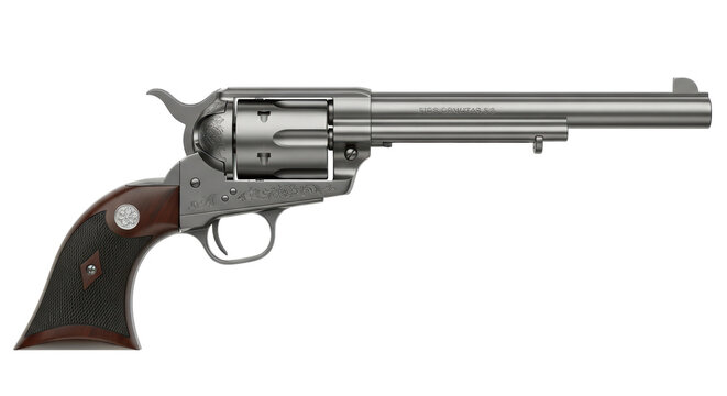 Isolated vintage single-action revolver, antique pistol, six-shooter for historical reenactment