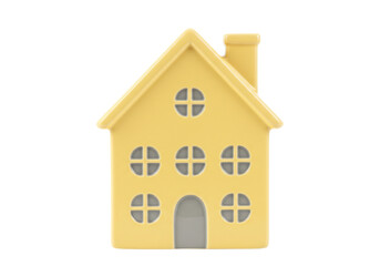 Isolated Ceramic House Model in Yellow, Architecture, Home Decor, Miniature Gift, Building Toy