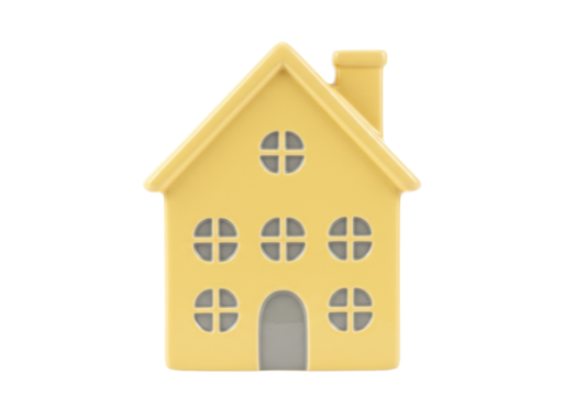 Isolated Ceramic House Model in Yellow, Architecture, Home Decor, Miniature Gift, Building Toy