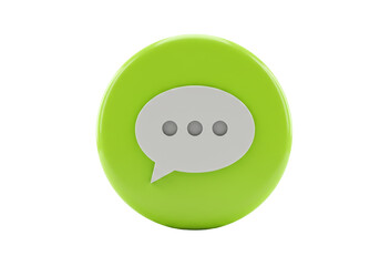 Isolated 3D rendered illustration of a messaging icon on a green round button, communication