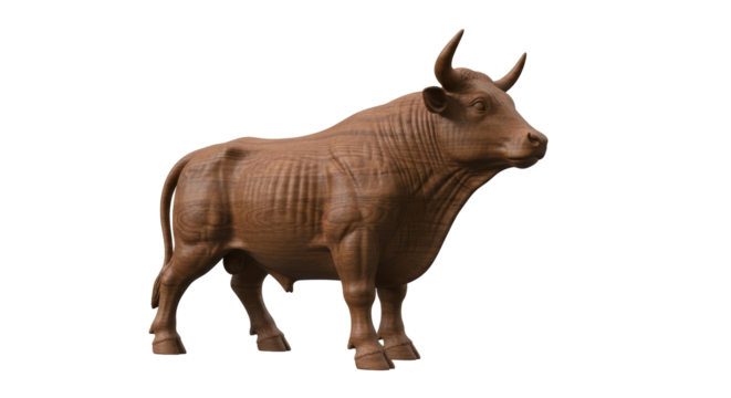 Isolated Wood Bull Sculpture, Farm Animal Art, Bovine Figurine, Livestock Decoration, Statue