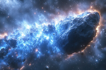 Large asteroid in the center of a nebula.