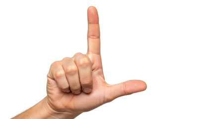 Isolated hand gesture symbolizing loser, displaying the letter L from a right hand