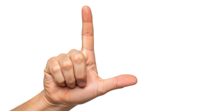Isolated hand gesture symbolizing loser, displaying the letter L from a right hand