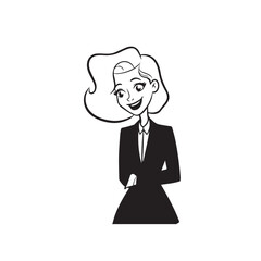 Beautiful Woman in Formal Dress Black and White Illustration Vector Art Design
