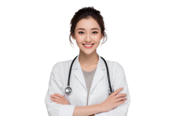Caring Asian Woman Physician with Crossed Arms