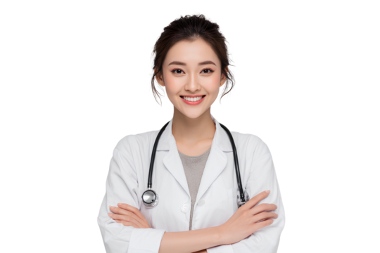 Caring Asian Woman Physician with Crossed Arms - Powered by Adobe