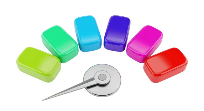 Isolated objects with colorful rectangular shapes and a needle pointer for measurement gauge