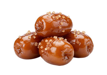 Isolated caramelized apples with coarse sugar, confectionery, dessert, sweets, snacks, goodies
