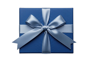 Isolated blue gift box with silver ribbon bow for celebrating Christmas or birthday