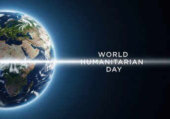 World humanitarian day concept with earth planet on dark blue background