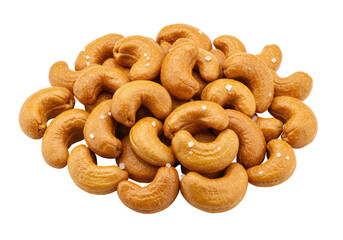 Isolated pile of tasty roasted cashew nuts, perfect snack, delicious ingredient, nutrition food