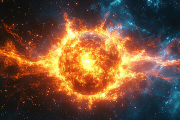 Obraz premium Bright orange and blue space explosion.