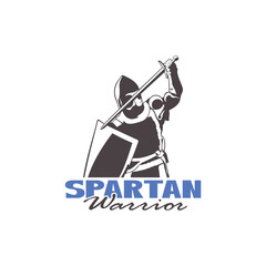 Spartan warrior with weapons and armor logo design vector. Spartan logo illustration template