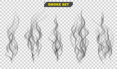 Realistic smoke set isolated on transparent background. Vector illustration