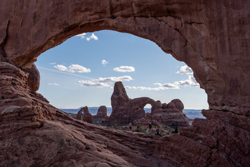 Image of Turret arch seen through North window arch in arches national park, USA © Donald