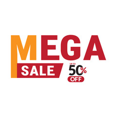 Mega sale vector logo illustration. Mega sale, banner, tag, poster. Mega sale 50% off logo.