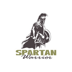 Spartan warrior with weapons and armor logo design vector. Spartan logo illustration template