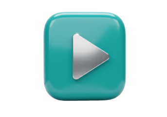Isolated Play button, aqua rounded square with forward arrow; media concept icon