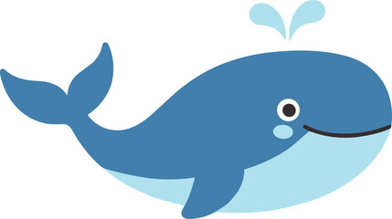 Obraz premium Flat Style Cartoon Whale Character Aquatic Animal Illustration