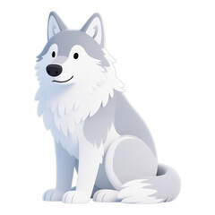 White Wolf Sitting, Transparent Cutout, 3D Realism Graphic for Web Design