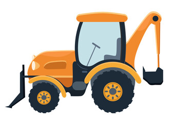 Cartoon tractor with bucket, backhoe loader vector illustration