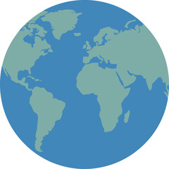 Simple Flat Design World Globe with Continent Silhouette Illustration