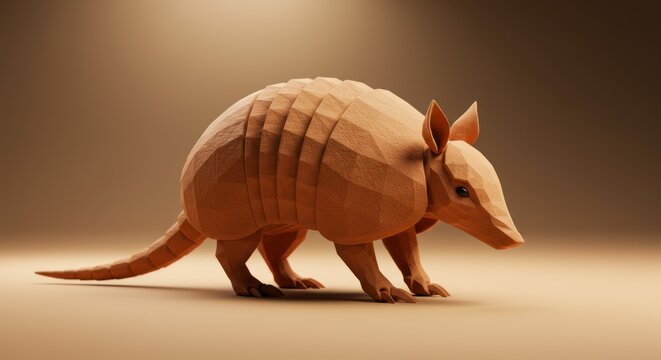 Geometric armadillo figure on brown surface under light