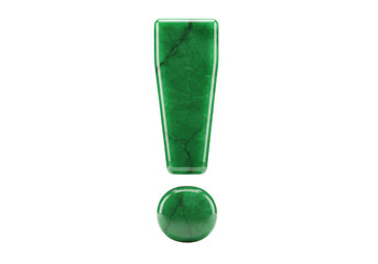Isolated vivid green jade stone exclamation mark, typography, writing, punctuation, idea