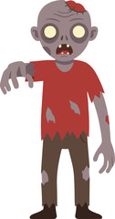 Simple Cartoon Style Standing Zombie Character with Tattered Clothes Illustration