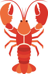 Flat Graphic Red and Orange Lobster Seafood Aquatic Animal Illustration