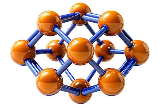 Molecular structure of a crystal isolated on transparent background