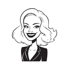 Beautiful Woman in Formal Dress Black and White Illustration Vector Art Design