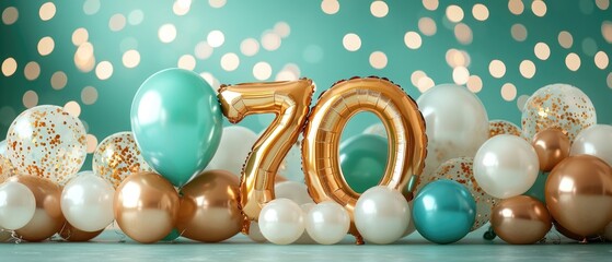 Festive 70th Birthday Party with Golden Balloons and Decor