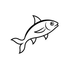 Fototapeta premium Simple black outline drawing of a fish on transparent background