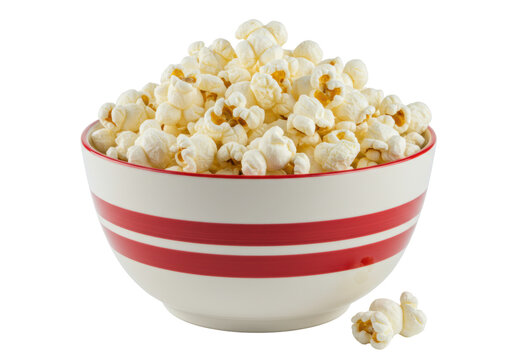 Isolated bowl of popcorn, a crunchy snack or treat for movie nights or family game nights