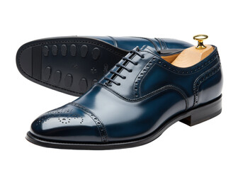 Isolated new elegant blue leather Oxford shoes, formal footwear for men, dress shoes