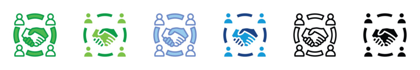 Collaboration Icons Set – Multicolor Teamwork, Partnership, and Business Agreement Handshake Vector Symbols