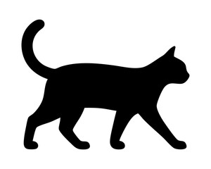 Black Cat Silhouette: A sleek black cat silhouette, a symbol of mystery and grace, gracefully walks against a background. The image captures the essence of feline elegance and nocturnal mystique.