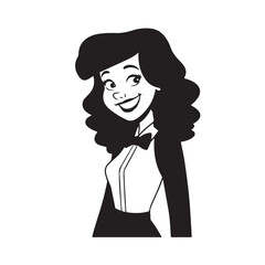 Beautiful Woman in Formal Dress Black and White Illustration Vector Art Design