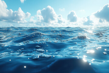 Vast blue ocean under cloudy sky.