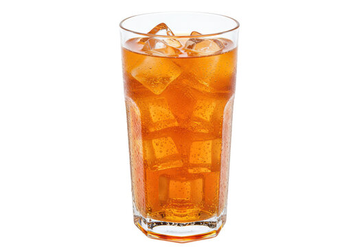 Isolated glass of refreshing iced tea or whiskey with ice cubes in it on tabletop ready to drink